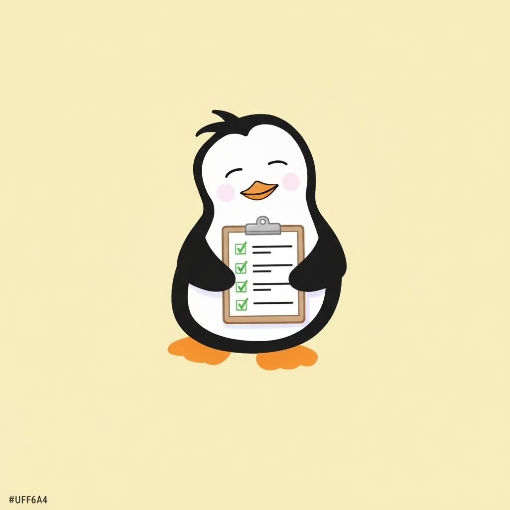 Pinguin mit Checkliste - sauber