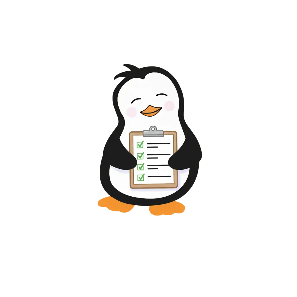 Pinguin mit Checkliste