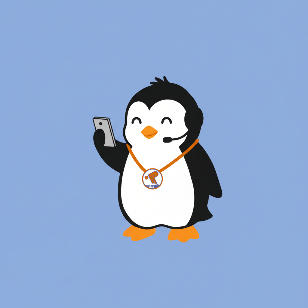 Pinguin mit Headset für Support